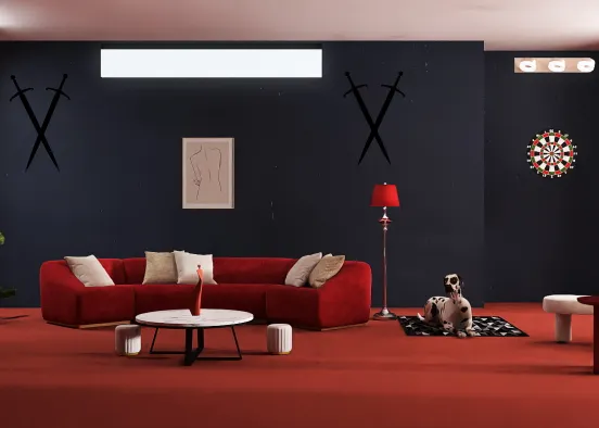 red and black livingroom Design Rendering