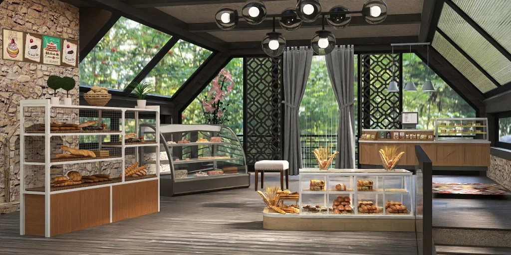 a bakery with a lot of fruit and bread 