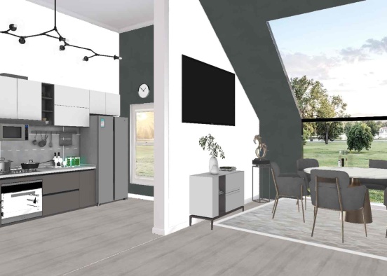 Modern Kitchen & Dining Room Design Rendering