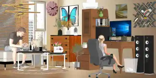 Desktop decor with wooden wall