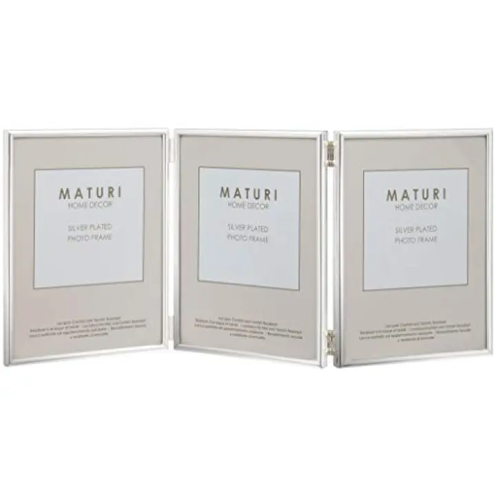 Maturi Silver Plated Triple Photo Frame - Thin Edge Portrait, 3.5 x 5-inch (9 x 13cm)