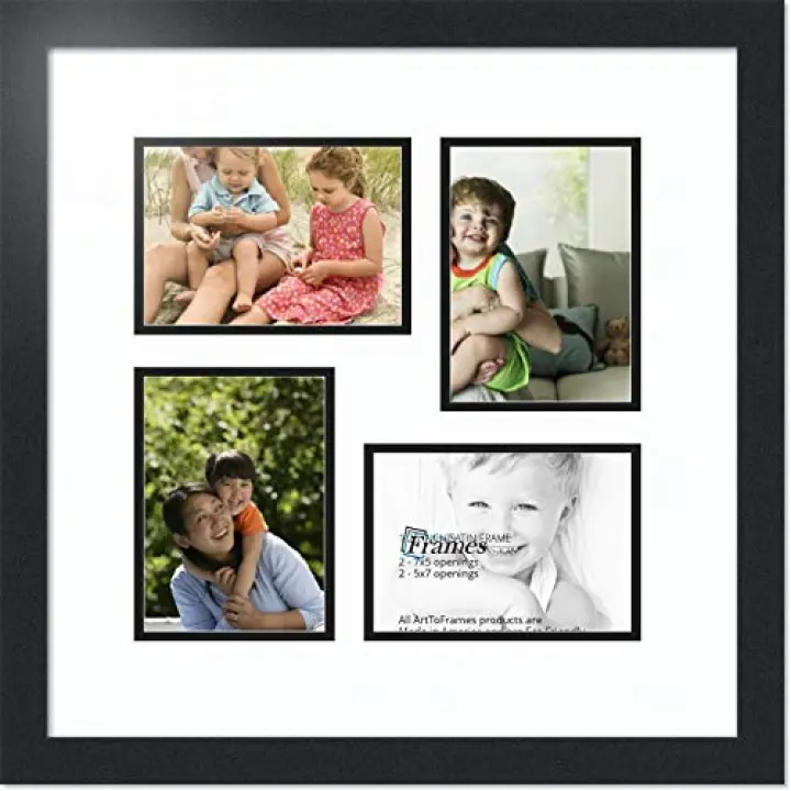 ArtToFrames Double-Multimat-179-61/89-FRBW26079 Collage Photo Frame Double Mat with 4-5x7 Openings and Satin Black Frame, Super White, 4-5x7