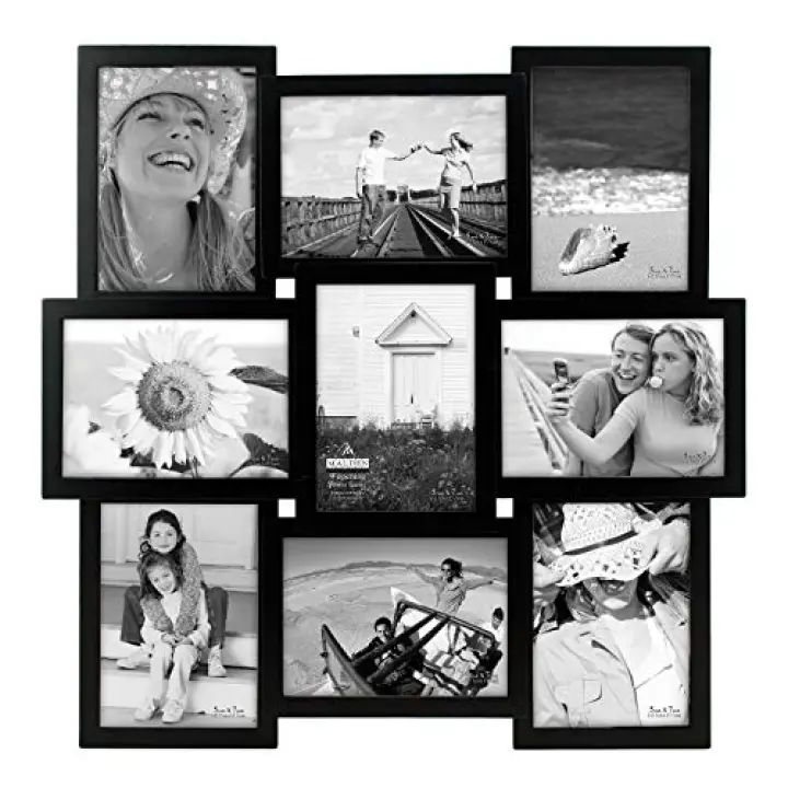Malden International Designs 5 x 7 9-Opening Dimensional Collage Photo Wall Frame, Black