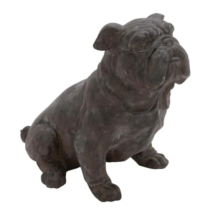 Deco 79 Polystone Bulldog Decorative Sculpture Weathered Sitting Home Decor Statue, Accent Figurine 17" x 9" x 13", Brown