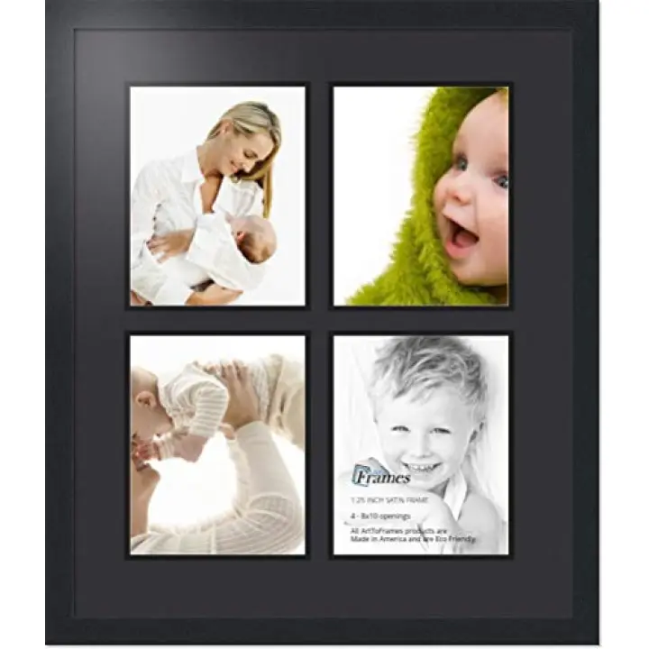ArtToFrames Collage Photo Frame Double Mat with 4-8x10 inch Openings with Black Frame and Black Top Mat