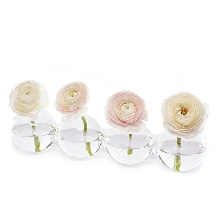 CHIVE ‘Caterpillar’ Bubble Bud Vase for Centerpieces — 4 Hole Multi Chamber Clear Glass Flower Vase for Short Flowers — Large, 13” Long