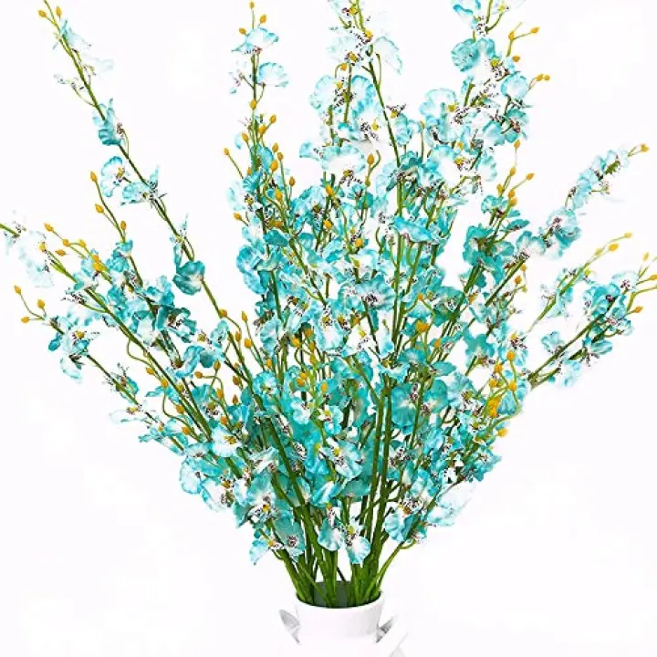 MISSWARM 10 PCS Dancing Lady Orchids Butterfly Artificial Flowers, 38 Inches Silk Artificial Flower Fake Flowers for Wedding and Home Decoration (Teal Blue)