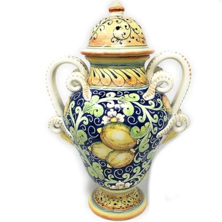 CERAMICHE D'ARTE PARRINI - Italian Ceramic Amphora Vase Jar Art Pottery Hand Painted Decorated Lemons Made in ITALY Tuscan