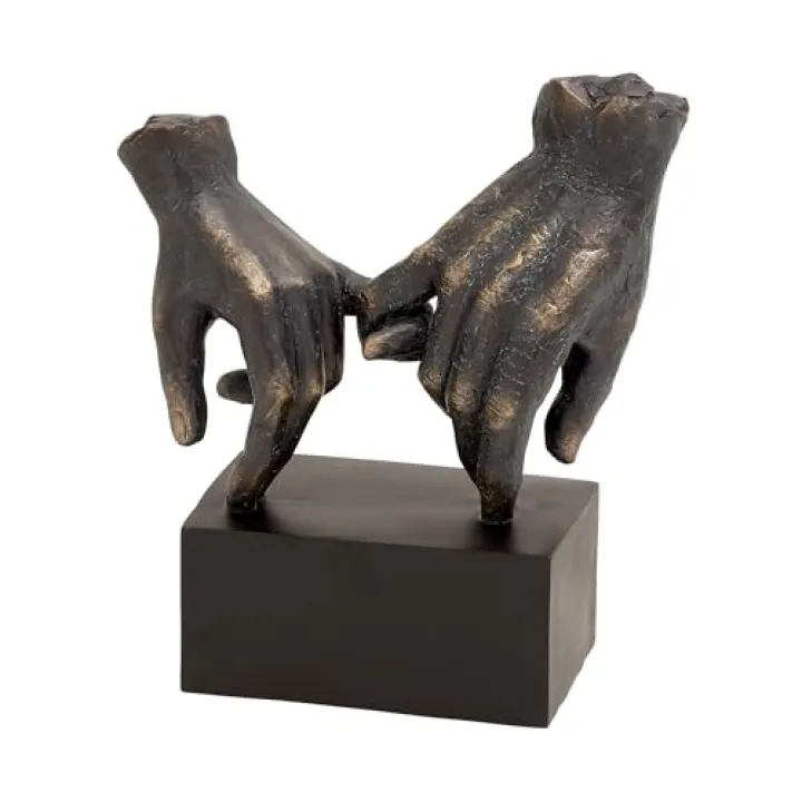 Deco 79 Polystone Hands Decorative Sculpture Weathered Patina Linked Home Decor Statue with Block Base and Gold Accents, Accent Figurine 9" x 4" x 10", Black