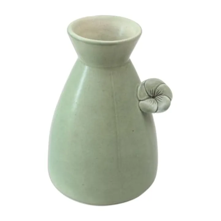 NOVICA Floral Ceramic Vase, Green, 'Beautiful Frangipani' (Pair)