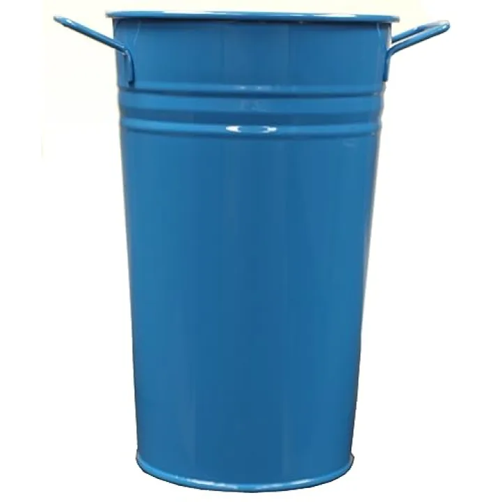 HIT 8300E GB Enameled Galvanized Heavy Gauge Steel Vase, 7" by 12", Glazed Blue