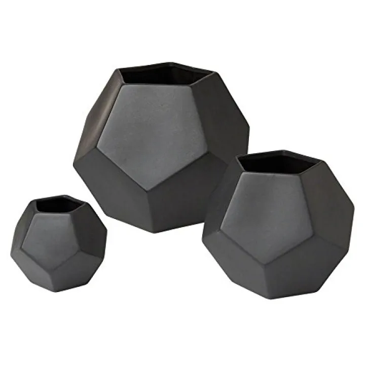 Global Views D8.80043 Faceted Vase-Matte Black-Sm - Decorative Centerpiece for Home, Office, Wedding