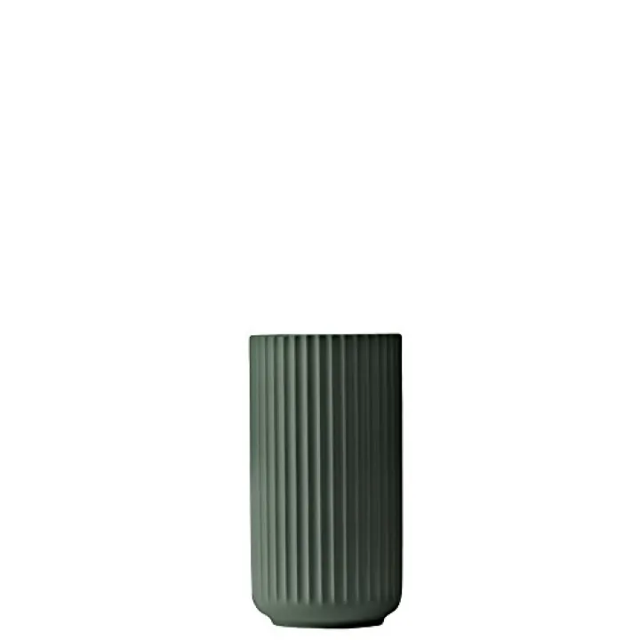 Lyngby Heather Barby vase Made of Porcelain, Tall vase with Grooves, Cylinder Flower Pot in Copenhagen Green, 12.5cm