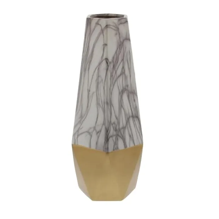 Deco 79 Ceramic Decorative Vase Faux Marble Centerpiece Vase with Gold Base, Flower Vase for Home Decoration 7" x 7" x 18", Gold