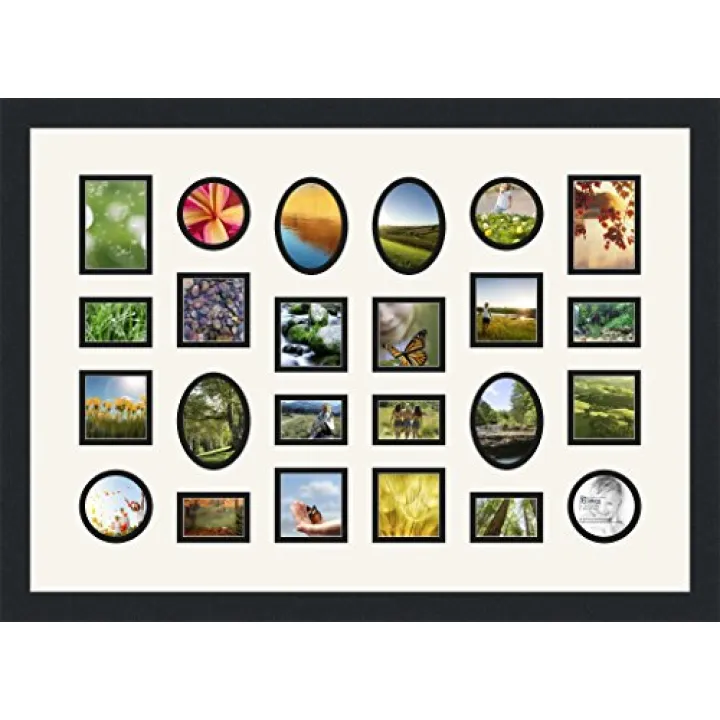 ArtToFrames Collage Photo Frame Double Mat with 6-3x4, 2x3 and 12-3x3 Openings and Satin Black Frame