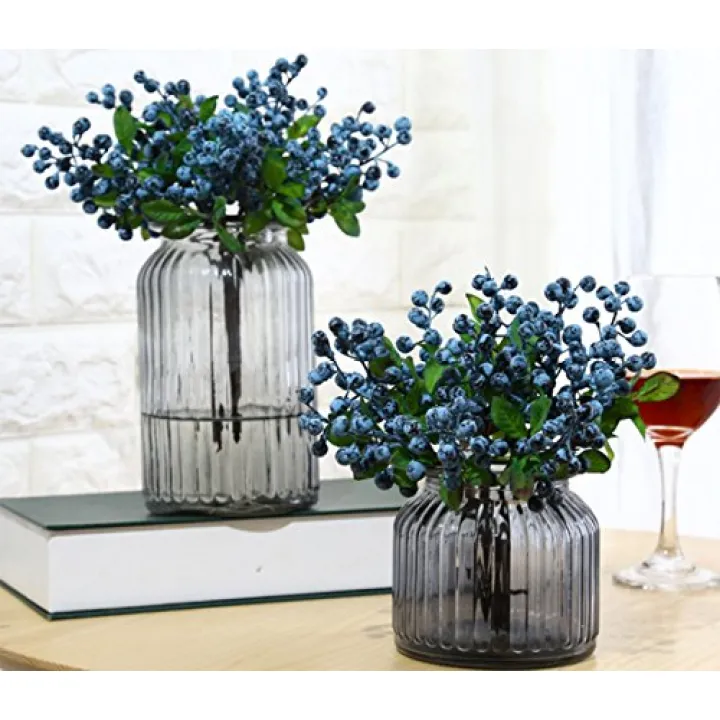 Mistari 10 Pack Artificial Flowers California Faux Blueberries Artificial Stems for Decorating Blueberry Picks Fruit Fake Silk Flowers Home Decorative Party Wedding (Blue)