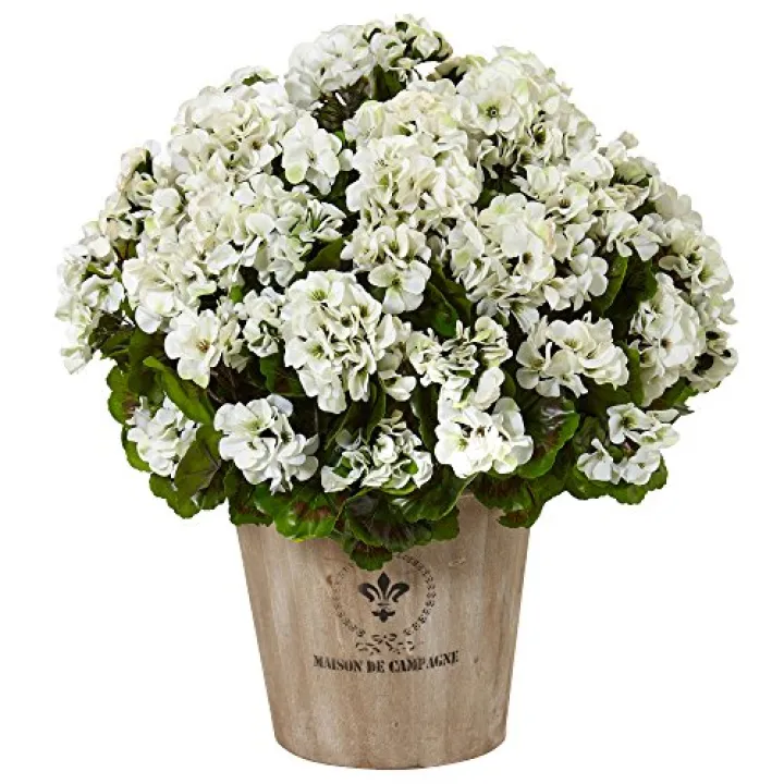 Nearly Natural Geranium Silk Flowering Plant in Farmhouse Planter UV Resistant (Indoor/Outdoor)
