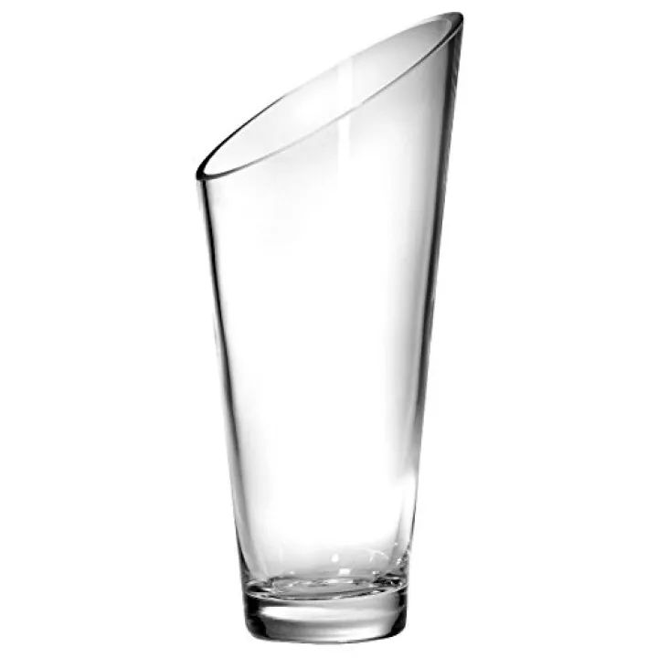 Barski Glass - Handmade - 8.25" H - (8.25 inches High) - Slant Vase - Clear - Made in Europe
