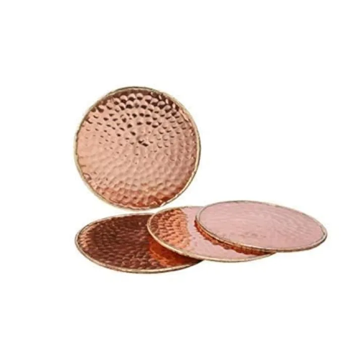 GoCraft Hammered Copper Coasters | Handmade Coasters with Padded Cork Protection for Drinks, Beverages & Wine/Bar Glasses (Set of 4)