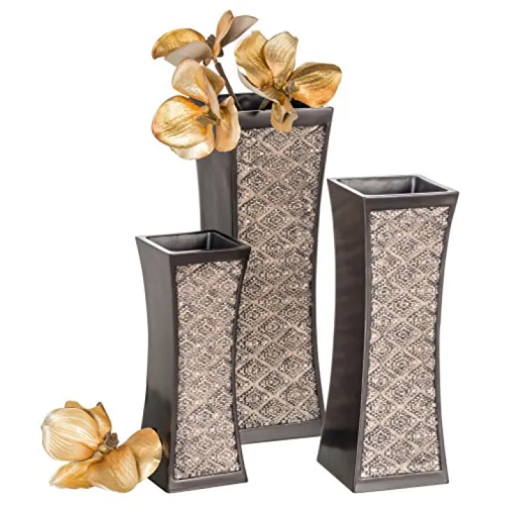 Creative Scents Dublin Brown Vases for Decor Centerpieces - Set of 3 Flower Vases Ideal Home Decor, Dining and Living Room Table Centerpiece, Table Decor, Bookshelf, Mantle and Entryway, Gift Boxed