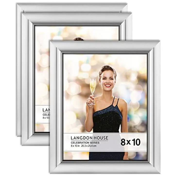 Langdon House 8x10 Picture Frames (Silver, 3 Pack), Contemporary Glam Photo Frames 8 x 10, Wall Mount or Table Top, Celebration Collection