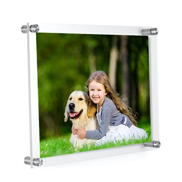 Meetu 8.5x11 Acrylic Picture Frames (4 Pack) -Inner 8x10 Wall Mount Photo Frame Frameless Clear Floating Frame for Document Certificate Artwork