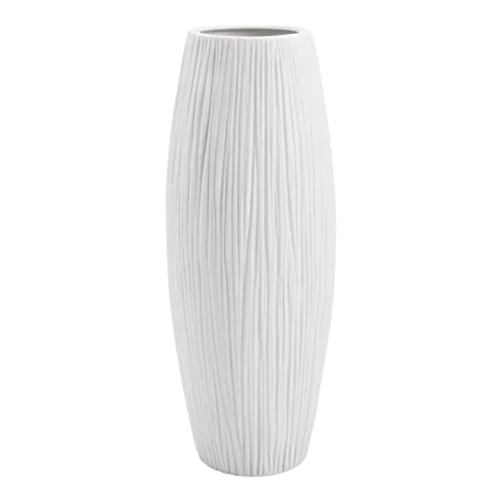 D'vine Dev 11 Inch White Ceramic Flower Vase, Waterfall Textured Vase for Home Decor, VS-WF-A-2