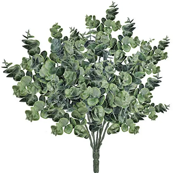 Supla 3 Pcs Realistic Eucalyptus Leaves Bushes Artificial Greenery Stems Faux Eucalyptus Branches in Grey Green 14.6" Tall for Vase Bouquets Wreath Garland Floral Crafts Centerpiece Table Decorations
