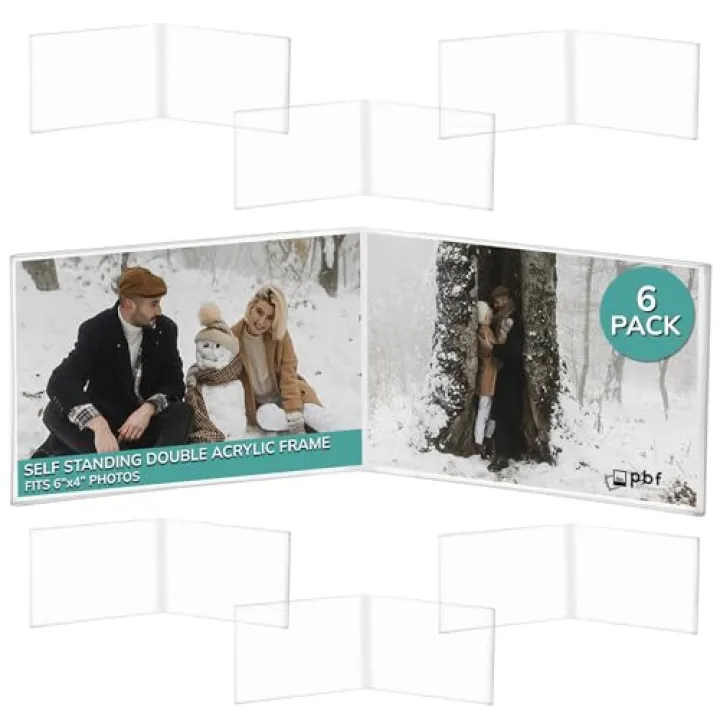 pbf 6x4 Double Picture Frame | 6 x 4 Acrylic Sign Holder | Horizontal Self Standing Sign Holder | Acrylic Stands for Display | Clear Picture Frame, Menu Table Top Stand, Plastic Flyer Holder (6-Pack)