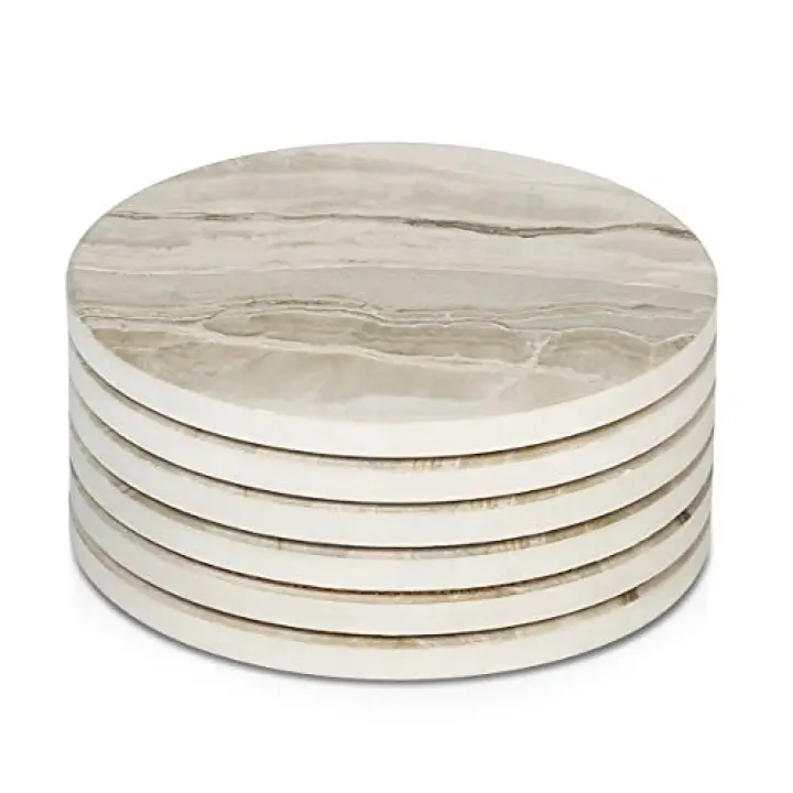 LIFVER Coasters Set of 6, Absorbent Drink Coasters, Marble Style Ceramic Stone Coaster for Drink Tabletop Protection, Modern Coaster Ideal for Home Decor Coffee Table House Warming Gifts