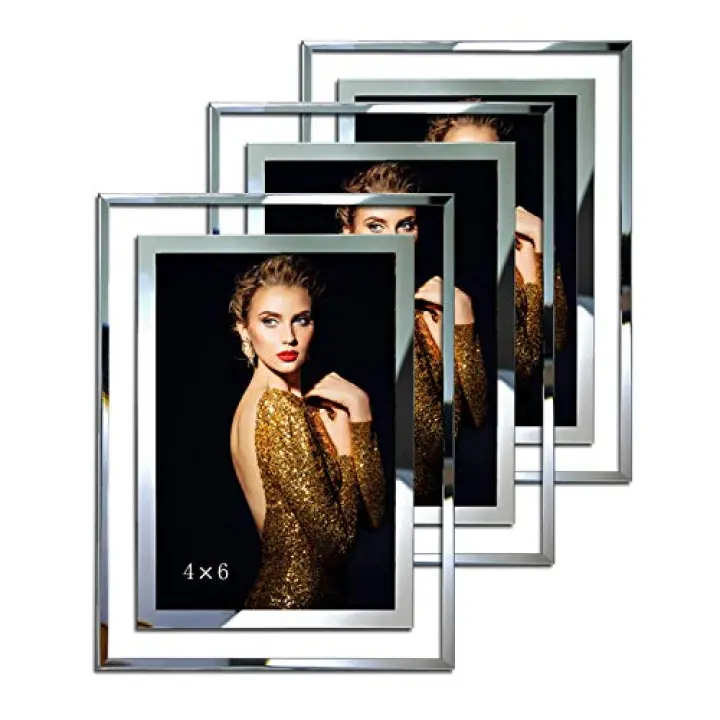 SIMON'S SHOP 4x6 Picture Frame, Wall and Tabletop Picture Frames 4x6, Glass Photo Frames Clear with Silver Borders, 3-Pack, Modern Home Office Décor
