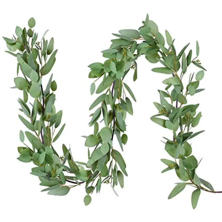 DearHouse 5.5ft Seeded Eucalyptus Garland, Artificial Vines Faux Eucalyptus Leaves Table Garland Artificial Greenery Wedding Backdrop Arch Wall Decor
