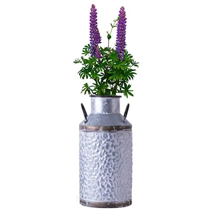 Vintiquewise Rustic Farmhouse Style Galvanized Metal Milk Can Decoration Planter and Vase, Large