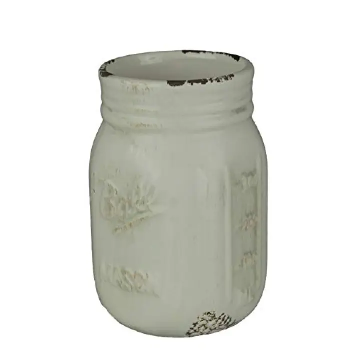 Napco Imports Decorative Tabletop Flower Vase 5 Inch Ceramic Antiqued White Jar