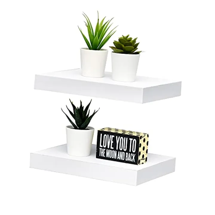 WELLAND Set of 2 Floating Shelves Wall Mounted Shelf, for Home Decor with 8" Deep (White, 10 inch)