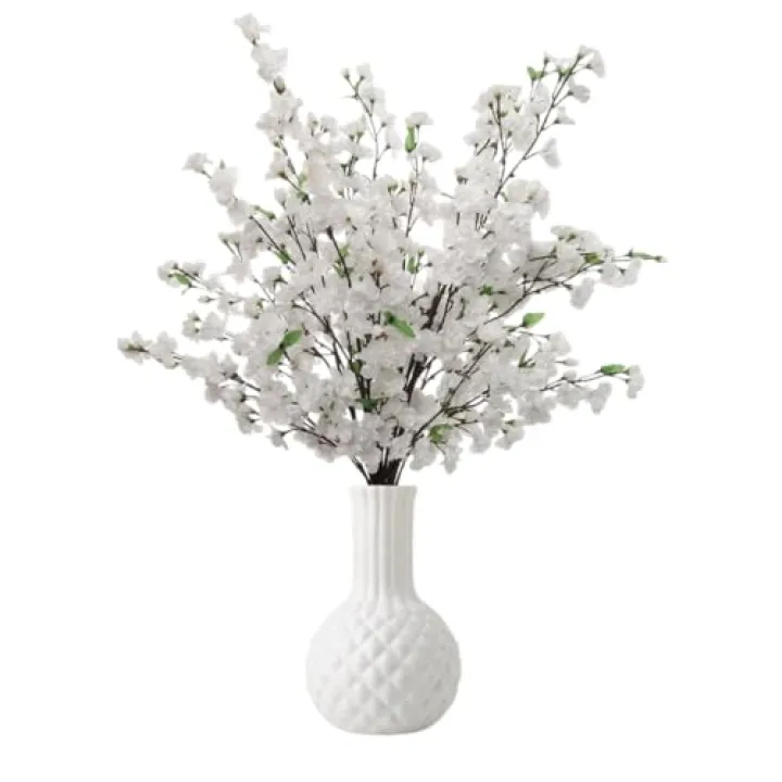 Larskilk White Cherry Blossom Branches – Set of 3, 36-Inch Real Touch Artificial Flowers – Faux Floral Stems for Vases, Wedding Décor, Events & Home Arrangements – Japan’s National Flower