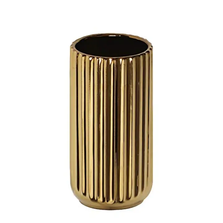 7 Inch Gold Ceramic Vase - Flower Vase for Table Centerpieces - Modern Home Decor - Gifts for Friends and Family, Christmas, Wedding, Baby Shower