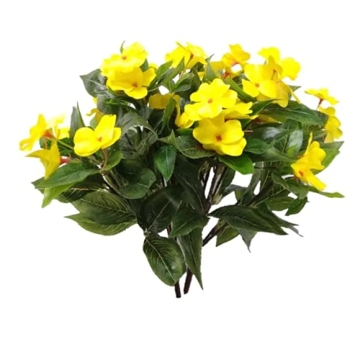 Mynse 2 Pieces Artificial Flower Impatiens for Balcony Garden Bonsai Decoration (Yellow)