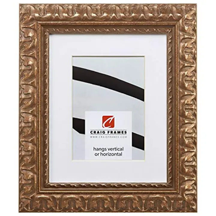 Craig Frames Bravado Ornate, 8 x 10 Inch Antique Bronze Picture Frame Matted to Display a 5 x 7 Inch Photo