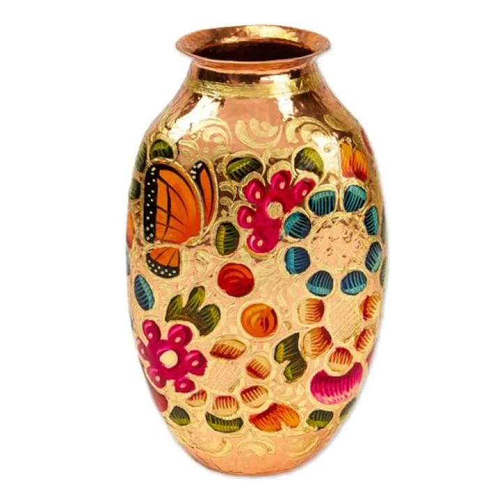 Novica Handmade Butterfly Dance Copper Vase