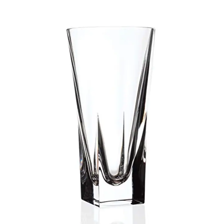 Barski Vase - Crystal Glass - 10" Height - for Flowers - Round Top - Square Bottom - Made in Europe