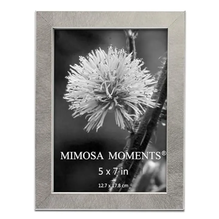 MIMOSA MOMENTS Metallic Picture Frame, Brushed Satin Finish, Tabelop Photo Frame Display Horizontal or Vertical Photo (Silver, 5X7)