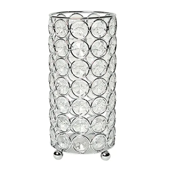 Elegant Designs HG1002-CHR Elipse Crystal Decorative Flower Vase, Candle Holder, Wedding Centerpiece, 6.75 Inch, Chrome