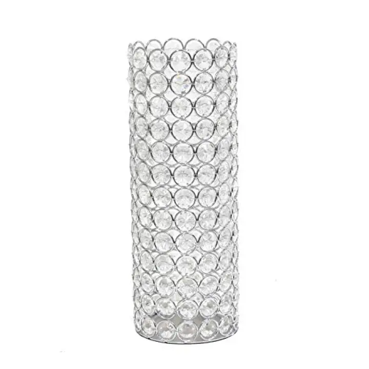Elegant Designs HG1009-CHR Elipse Cylindrical Crystal Decorative Flower Vase, Candle Holder, Wedding Centerpiece, 11.25 Inch, Chrome