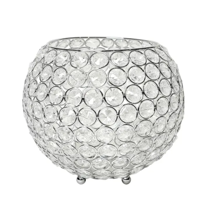 Elegant Designs HG1008-CHR Elipse Crystal Circular Bowl Candle Holder, Flower Vase, Wedding Centerpiece, Favor, 7 Inch, Chrome