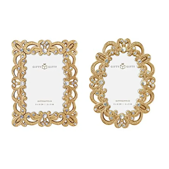 GIFTY GIFTY Vintage Gold Mini Frame Set/Set of 2 / 2x3 In | For Tabletop Display | Perfect for Home Decor, Wedding, Graduation, Or Milestone Photos Gift Box