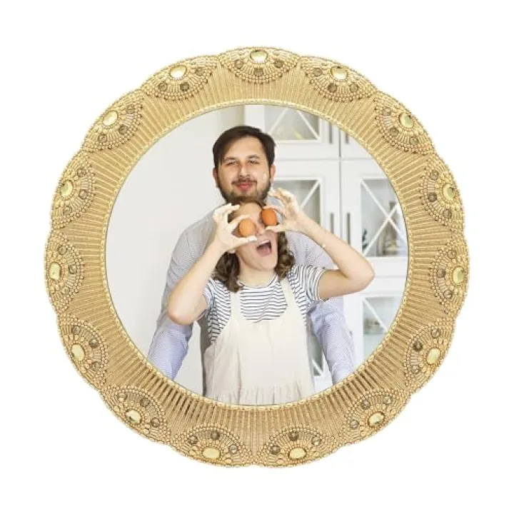 GIFTY GIFTY Circular Gold Jeweled Photo Frame / 5x5 In | For Tabletop Display | Perfect for Home Decor, Wedding, Graduation, Or Milestone Photos Gift Box