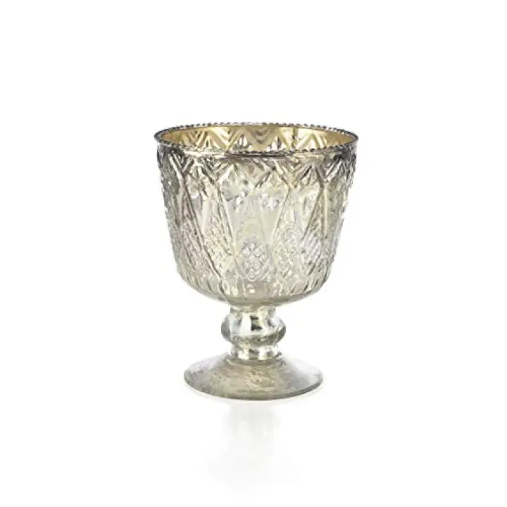 Serene Spaces Living 7" Antique Silver Glass Coupe Vase – Handmade, Vintage –Inspired Silver Vase Adds Elegance to Any Space, Use for Home Décor, Event Centerpieces and Much More, (Pack of 1)