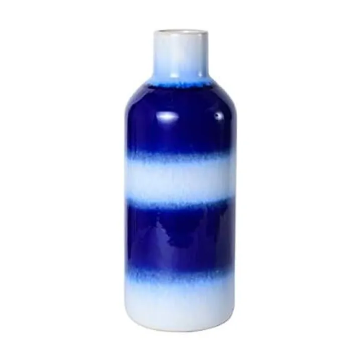 Elements Blue and White Striped Stoneware Vase, 13 inch, Assorted