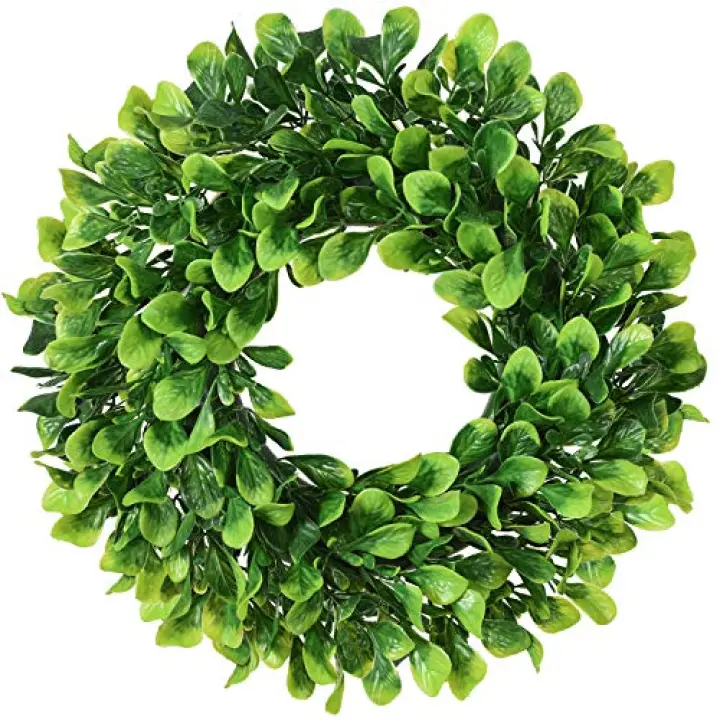 Lvydec Artificial Green Leaves Wreath - 10" Mini-Sized Boxwood Wreath for Window Wall Decor Front Door Home Decoration